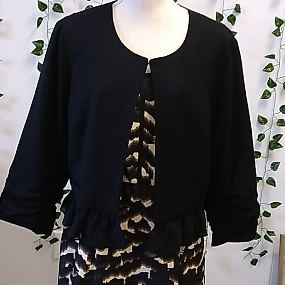 Oleg Cassini Dress sz 14 Black/ Taupe / Brown... - Picture 15 of 16